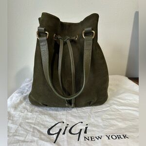GiGi New York Dark Green suede leather Shoulder bucket Bag